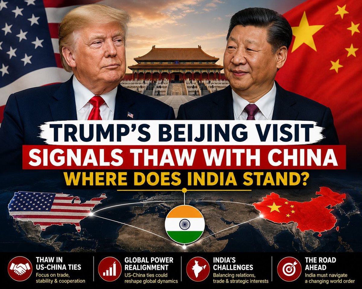 InfraTechWire's tweet photo. Trump’s Beijing visit is signaling a possible thaw in US-China ties raising new strategic questions for India in trade and geopolitics. 🇮🇳🌍 https://t.co/M01qqRrnlI