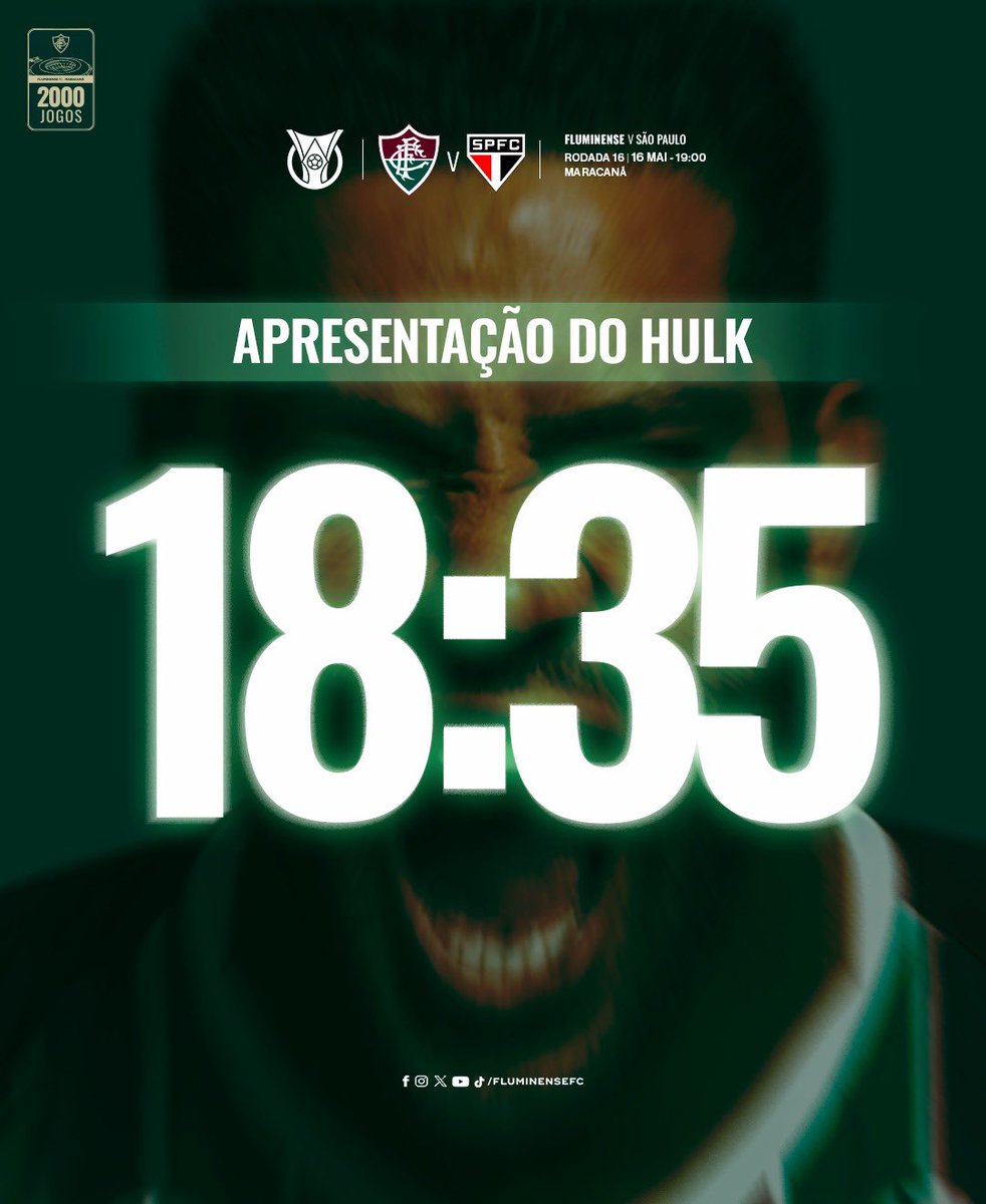 FluminenseFC's tweet photo. ENTRE CEDO, TRICOLOR! 🫵🫵🫵

Apresentação do Hulk será às 18h35! Teremos diversas ações e promoção de chopp a 7 reais! Confira tudo! 

Garanta seu ingresso >> https://t.co/AXPWJYuYWc https://t.co/JdYmKcWIUy
