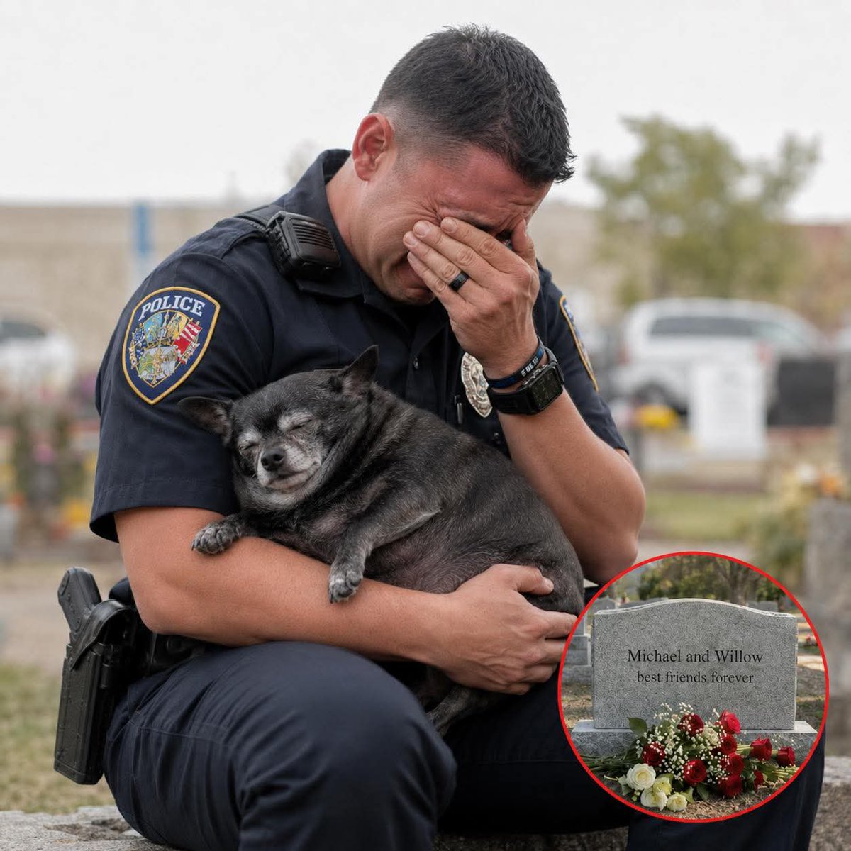 Mr_Husky1's tweet photo. In his final breath, an elderly man begged an officer to take care of his dog, minutes later, that promise broke in the officer’s arms.

One morning, a neighbor heard a loud bang and called police. When officers arrived, they found the man on the floor and called for an ambulance, but he already seemed to know he wasn’t going to make it.

As one officer held him and told him to hang on, the man quietly said he was ready, but begged him for one thing.

“Please take my dog with you. He’s my best friend. Take care of him.” The officer promised.

But after the man passed, the officer went to carry the dog outside, and it was like the dog already knew. He rested in the officer’s arms for only a few minutes before passing away too.

The officer broke down, realizing he had just watched both best friends leave the world almost together.

The man had no family, so the police department stepped in, arranged the burial, and made sure the headstone included them both so they could stay together.

Because even after everything was lost, they still made sure two best friends spend eternity together.