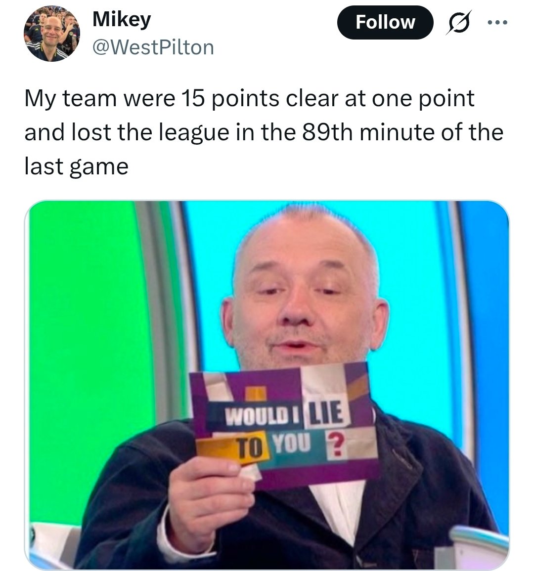 Bagflea75's tweet photo. @GeorgeFoulkes You pissed a 15 point lead up the wall. https://t.co/ksQRVZVZ0v