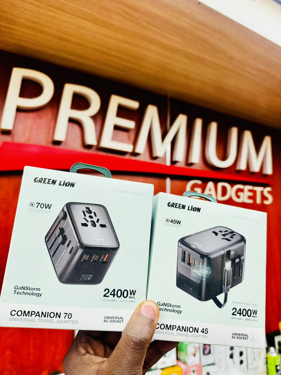 Premiumgadgetsk's tweet photo. Same brand, different power – both built for the road🦁
Green Lion: Gadgets that actually make sense. #TheSmartChoice
No more adapters pile. Just one GaN beast for every country. You Can content us on  0740 837277 https://t.co/ClD83QR53D