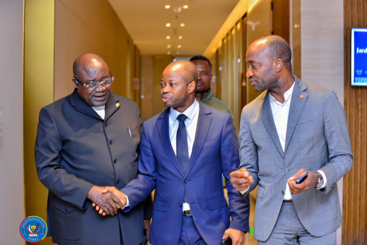JoelMusenena's tweet photo. Le PCA Christopher Ngoy et le DG a.i Sele Yemba de la CVM ont été reçus ce 15 mai par la Commission ECOFIN du Sénat pour éclairer les Sénateurs sur la gestion de la CVM et le paiement des droits dus à l’État. #CVM #RDC https://t.co/c152C1nG6D