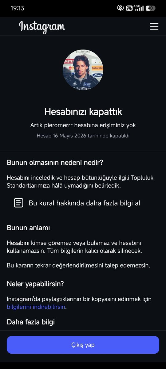 delpieromer's tweet photo. @instagram gereksiz yere sürekli hesaplarım kapatılıyor lütfen benimle iletişime geçin itirazlarına etki etmiyo @instagram https://t.co/ZzHIEN2YxA