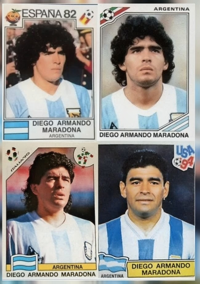 nestor_bova's tweet photo. #Maradona en las figuritas Figuritas de los mundiales 82, 86, 90 y 94. https://t.co/a8JCeuGkXa