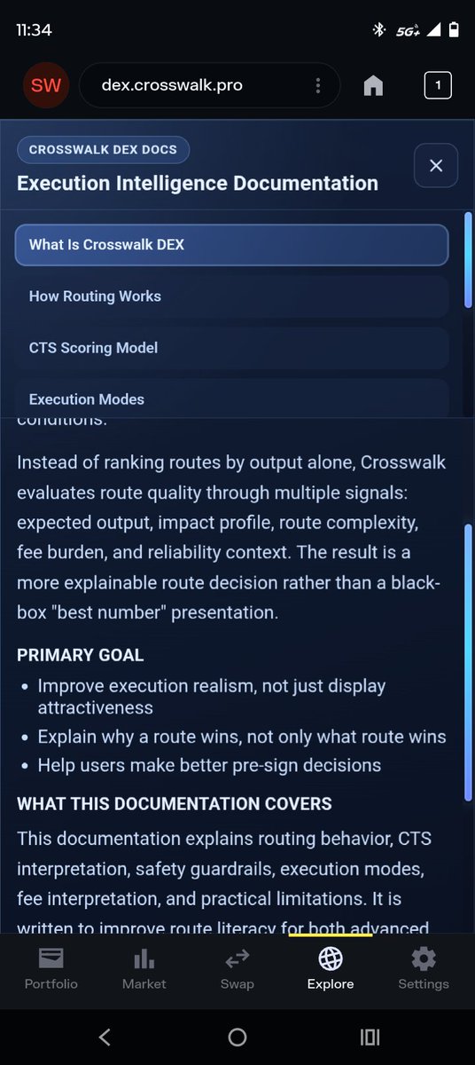 crosswalkeco's tweet photo. 🚀 Crosswalk DEx just launched Execution Intelligence.

No more black-box routing. Crosswalk now evaluates every route using multiple signals — expected output, price impact, route complexity, fees, and reliability — then clearly explains why a route is best.

That means:
✅ More realistic execution expectations
✅ Better pre-sign decisions
✅ Full transparency instead of just a headline number

Finally, a DEX that shows its work.
Try it here: https://t.co/QAKVpmsayZ
#CrosswalkDEX #DeFi #Solana