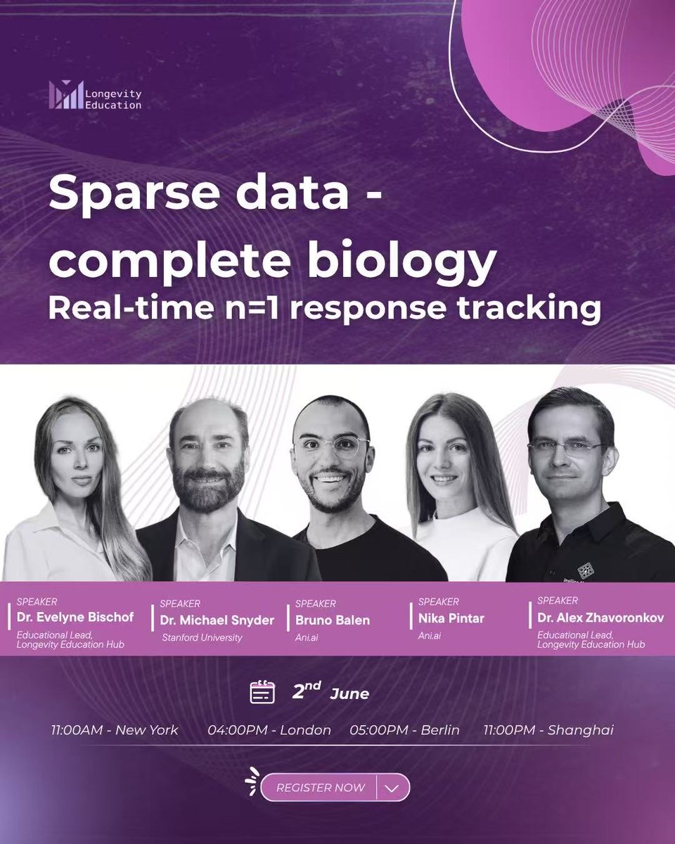 LongevityEdu's tweet photo. On June 2nd, Longevity Education Hub will host a webinar about real time, personalized response tracking.
The webinar will explore how real-time n=1 response tracking, multimodal biomarkers, and AI-assisted analysis are reshaping the future of longevity medicine. https://t.co/tnC8RTAeKZ