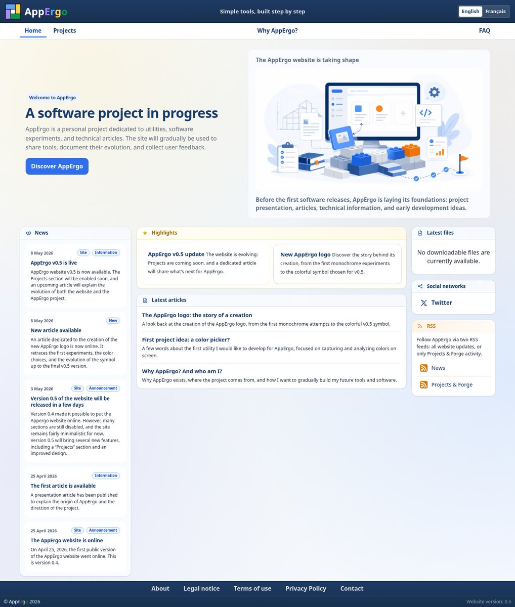 #AppErgo website: v0.4 → first public version v0.5 → improved design ...