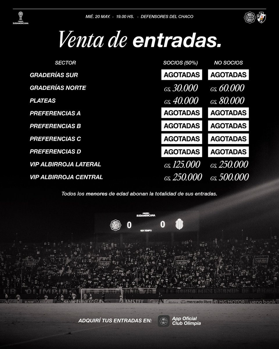 elClubOlimpia's tweet photo. ¡𝐒𝐔𝐑 𝐀𝐆𝐎𝐓𝐀𝐃𝐀𝐒! 🔥

Noche decisiva de Copa por delante.

A jugarlo todos juntos desde ahora, adquiriendo tu entrada y copando El Defensores.

¡Ingresá a nuestra App y no te quedes sin la tuya!

🤍🖤🤍 https://t.co/FsfIWbwjDj