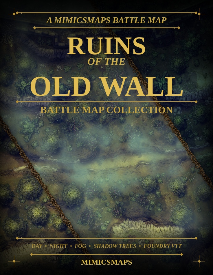 mimicsmaps's tweet photo. The wall is ruined. Your encounter doesn't have to be. 🗺️
Ruins of the Old Wall — a new battle map collection with Day, Night, Fog, Shadow Trees &amp; Foundry VTT variants. Available now in Patron Products. Link below. #FoundryVTT #ttrpg #battlemap https://t.co/Lr72PcnMe1