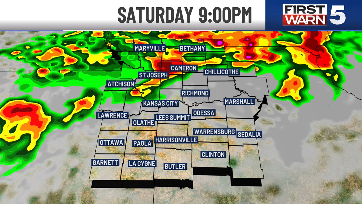 LukeDorris's tweet photo. WEEKEND & MONDAY STORM UPDATES
- I’m getting a little concerned about flash flooding tonight north of KC. Some of our computer forecasts are putting out up to 6” in isolated areas. Make sure any weekend campers you know are aware
- KC is on the edge of the storm zone this afternoon/tonight. We could get clipped, but the much higher chance is north, where multiple rounds are possible through the night
- Some signs storms fire about 4 pm north of KC, could be close to metro, but our more likely time is after sunset
- Severe threat is for hail/high wind
- Sunday is largely dry for the day, but near & after sunset scattered storms
- Monday remains “the day.” High end severe weather is possible for our area, but not a guarantee. The Level 3/5 Risk Zone is large, and the worst weather likely occurs in a smaller area within the larger zone. Will it be here?
- We’ll see more clearly after we get past tonight’s storms
#kcwx #kswx #mowx 
@KCTV5