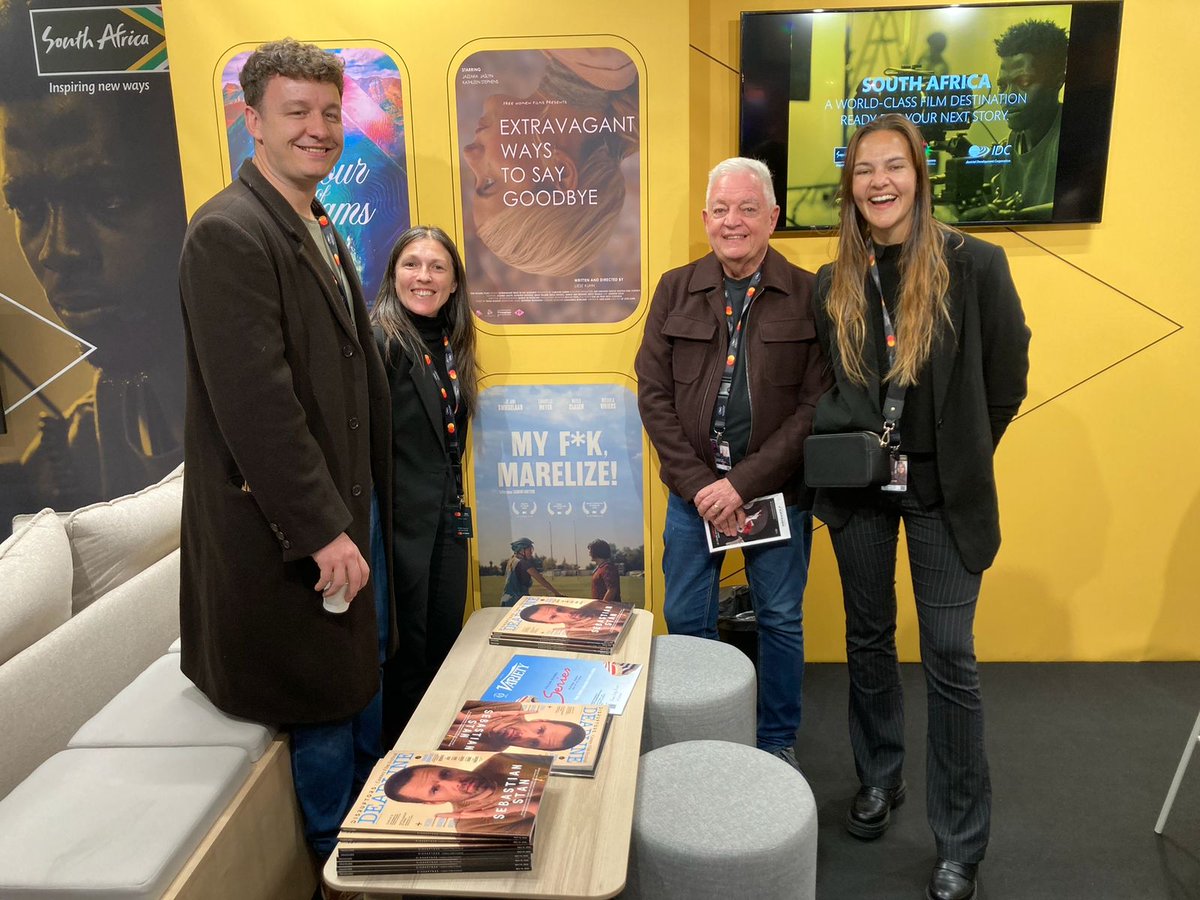nfvfsa's tweet photo. The NFVF Chairperson, Mr. Leon van Nierop having a proud moment with the NFVF-funded “My Fok Meralize!” production Team!
Meetings with potential distributors and buyers continue, and it’s looking good!
#LoveSAFilm #NFV@Cannes #Cannes2026 https://t.co/r1DGjdxH1a