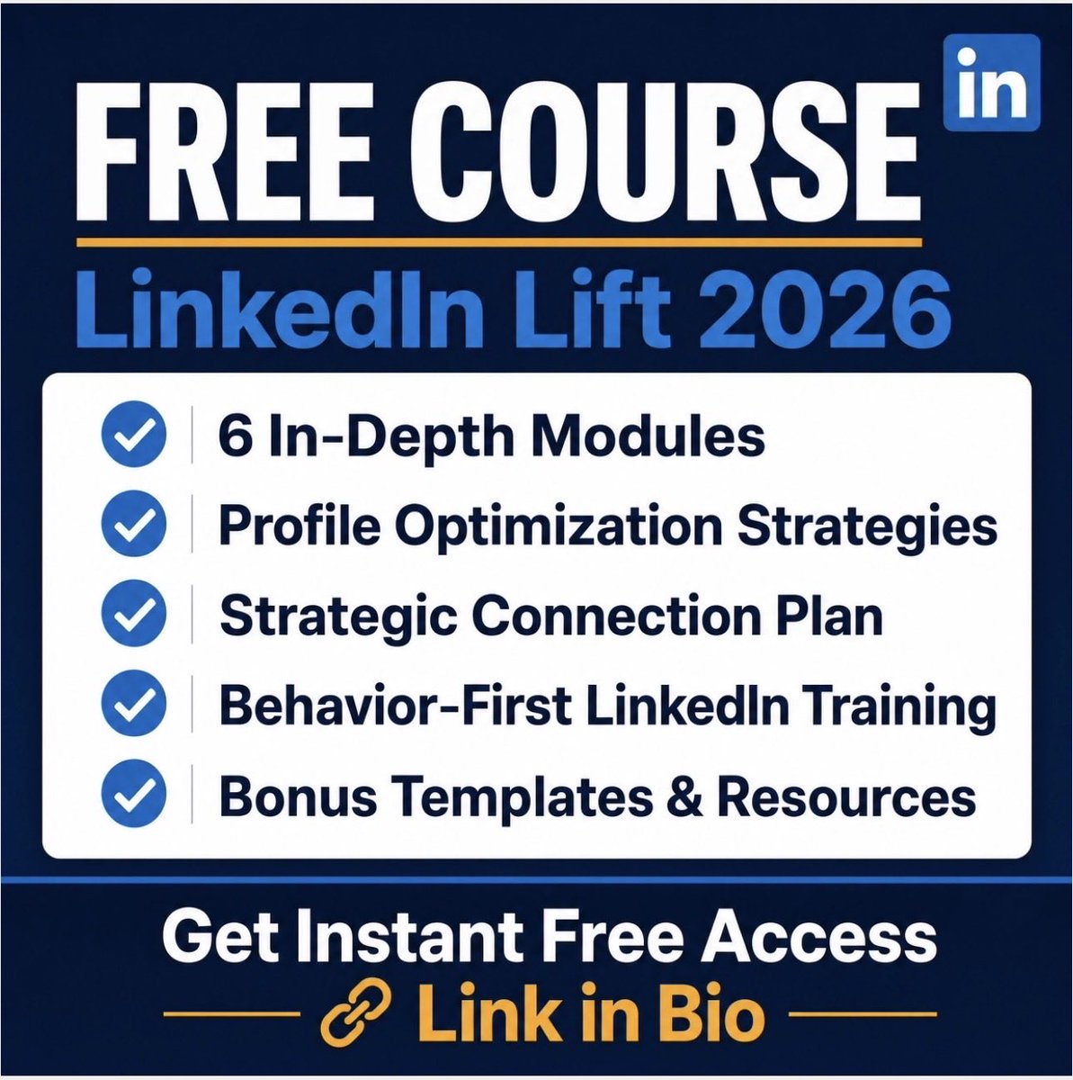 profetiquette's tweet photo. I’m giving away my entire LinkedIn Lift 2026 course. For free.

No catch. No credit card. No expiry.

Here’s why: I’ve spent 35+ years helping professionals build credibility, visibility, and real influence. And I’ve watched too many talented people struggle on LinkedIn — not because they lack strategy, but because no one ever taught them the behavioral side of the platform.

So I’m changing that.

When you grab your free access today, you’ll get:

✅ 6 in-depth modules — from LinkedIn fundamentals to advanced connection strategy
✅ Profile optimization — headline, summary, experience, all of it
✅ Strategic connection plan — how to grow the RIGHT network
✅ Behavior-first training — why tactics fail and how to fix the root cause
✅ Bonus templates & resources — downloadable tools you can use immediately

This is the training I wish existed when I started.

If your LinkedIn profile is just sitting there collecting dust — or if you’ve tried “all the tactics” and still aren’t seeing results — this course is for you.

👇 Get instant free access here:
https://t.co/3xInfZYcwx

Drop a 🔵 in the comments if you’re grabbing it — I’d love to know who’s joining!