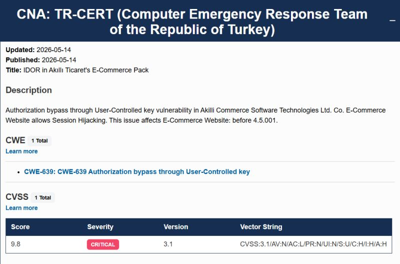 FeritOzner's tweet photo. An IDOR vulnerability I discovered in an e-commerce product has been published under record number "CVE-2026-2347"

CVE: https://t.co/uYCvTPR7c0
All of My CVE Records: https://t.co/rYFTDuIlse https://t.co/sTIio78srk