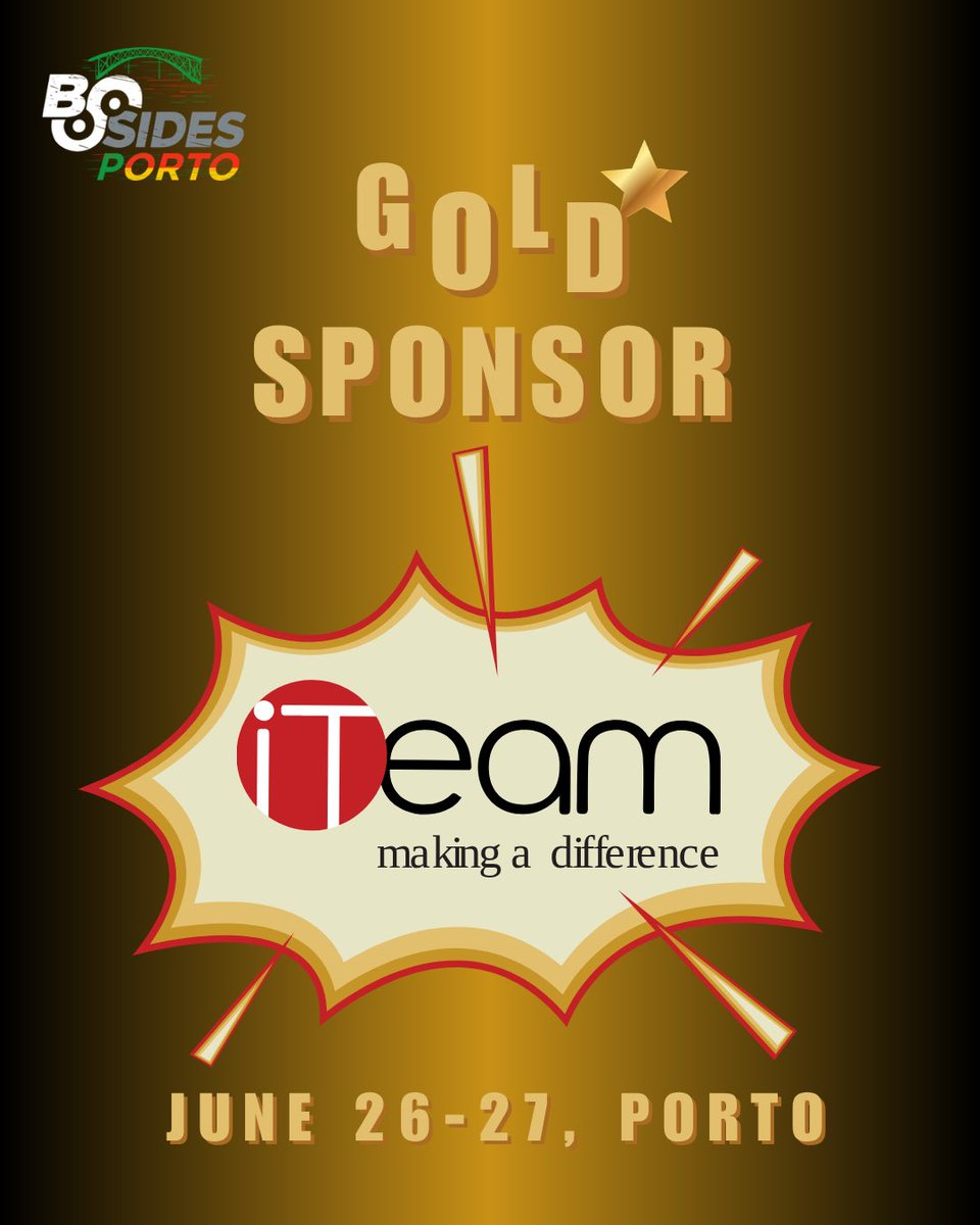 bsidesporto's tweet photo. Gold Sponsor Announcement 📣
Let’s welcome our BSides 2026 Gold Sponsor, #iTeam 🥳
Thank you for supporting learning, conversation, meaningful connections, talks, workshops, villages and much more.
📍Porto, Portugal
📅 June 26-27th
#bsides #hacking #infosec #event #sponsor https://t.co/3Z54IqvcIr