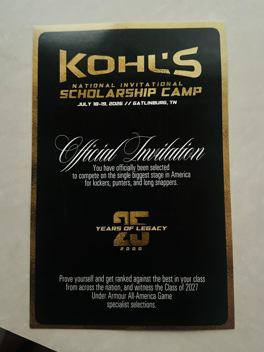 AndrewRiddling's tweet photo. Extremely blessed and excited to be invited to Kohl’s National Invitational Scholarship Camp to compete with the best of the best specialists in the country. Ready to compete. @KohlsKicking @BretCulbertson @ClayHSFootball @JeffGierke @CoachWhitlock @Clay_Athletics @ClayTodaySports @Coach_Trodglen @CoachMosesAD @PrepRedzoneFL @oneclayschools @oneclaysports