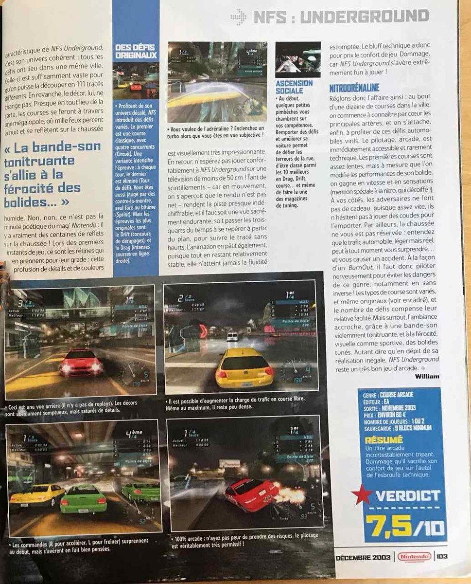 AllmightoFranky's tweet photo. La #GameCube de #Nintendo à l'honneur avec ses 24 ans en France le 3 mai!Ce soir #NeedForSpeedUnderground,la pub papier,la préview et le test dans #NLMO avec la note de 7,5/10!J'avais adoré! #retro #retrogaming #oldschool https://t.co/9JH4KJP3Y7