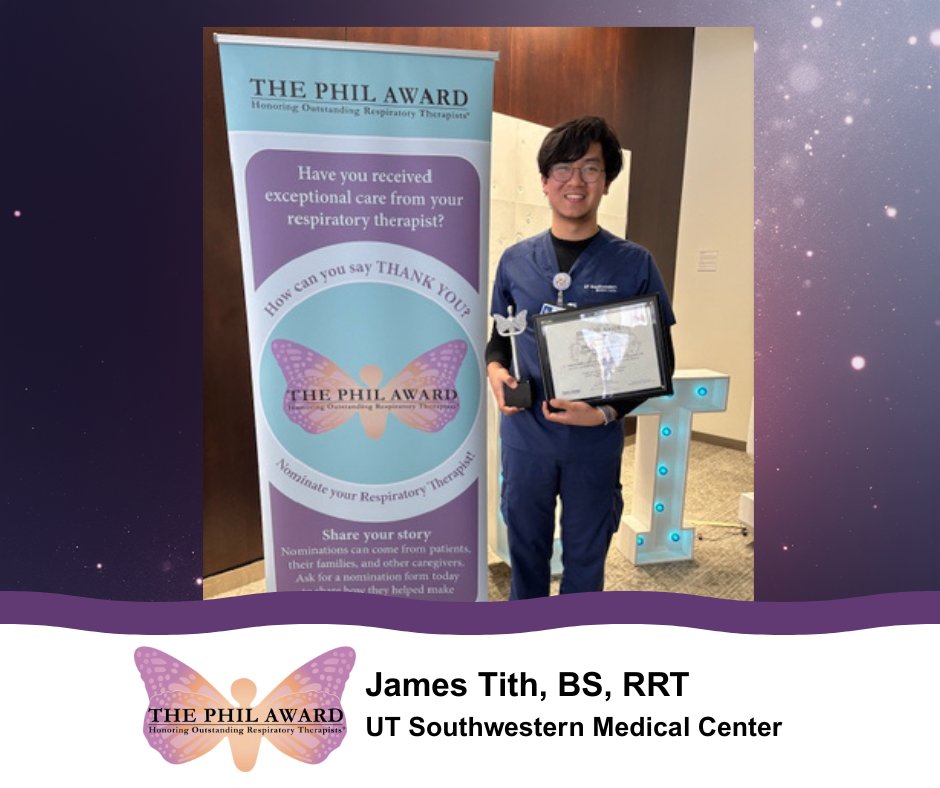TheFACESFound's tweet photo. 🏅 Kudos to James Tith, the latest PHIL Award recipient! Your tireless work has helped transform respiratory care, and we’re so lucky to have you as a leader in the field! 👏 #breatheeasy #respiratory #respiratorytherapy #respiratorycare #PHILAward 
@UTSWMedCenter https://t.co/DQIKGPcEpV