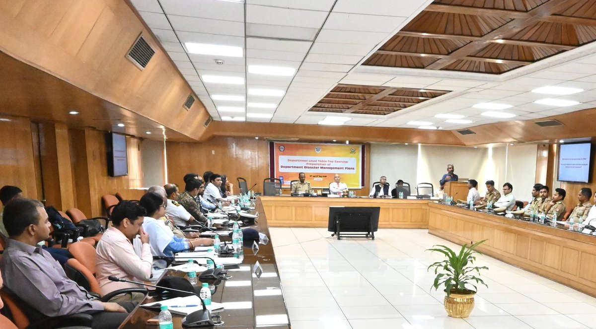 UP_SDMA's tweet photo. A two days State Level Sensitisation Workshop and Table Top Exercise for development of Department Disaster Management Plans was organised at Yojana Bhavan on 15–16 May 2026 under the chairmanship of Lt Gen Y Dimri, PVSM, AVSM, VSM, (Retd), Vice Chairperson, UP SDMA. 15 stakeholder departments including all Response & Auxiliary Forces actively participated in the capacity building exercise which focused on strengthening inter-departmental coordination, preparedness, response mechanisms and institutional planning for relief and recovery as part of disaster management in the state.

UNDP,  STS and RIKA are providing technical support for the development of the Department DM Plans.

#CMUP
#CSUP
#UPSDMA 
#RAHATUP
#NDMA
#DisasterManagement 
#TTX 
#Preparedness 
#UNDP, #STS, #RIKA