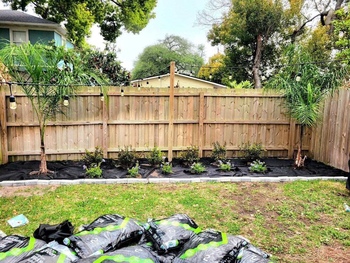 TheSodSquad904's tweet photo. Guys planted 12 bushes 2 palms added stone boarder and mulch for one of our customers in Duval today. https://t.co/mWg1CCsi1L