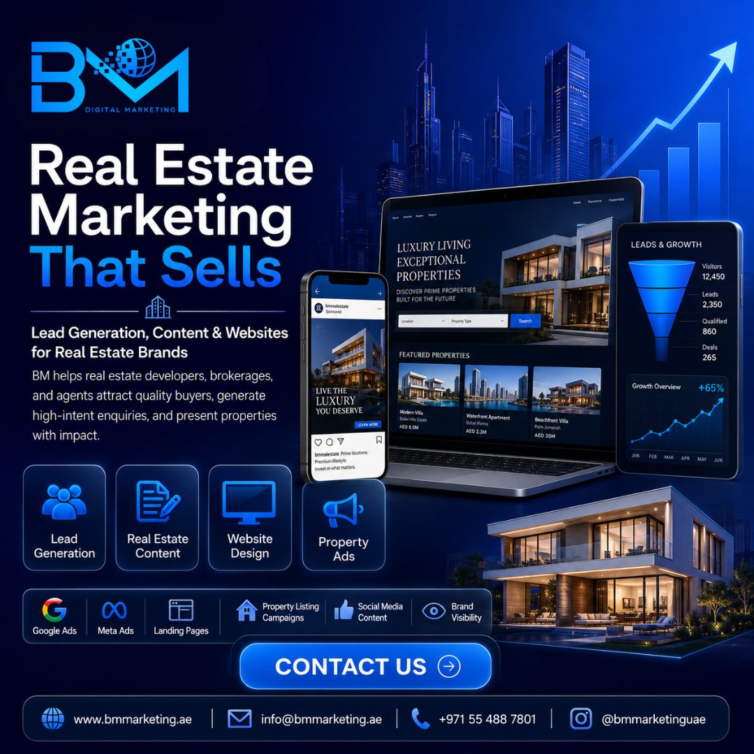 bmmarketinguae's tweet photo. Real Estate Marketing that sells 👍
.
.
we are a full-service agency, we are BM Digital Marketing that provides:
✅ Social Media Marketing & whatsapp marketing
✅ Content Creation
✅ Lead Generation Campaigns
✅ Google Ads (PPC)
✅ Branding & Design
✅ SEO Services

Contact Us
BM Digital Marketing Agency in Dubai.
Mobile / WhatsApp: +971 55 488 7801
Website: https://t.co/FW8EOnrLxt

Email: info@bmmarketing.ae

Address: Concord Tower, Office No. 44, 9th Floor, Al Sufouh – Dubai Media City – Dubai – UAE 📍

✨ Your growth starts with one click — let’s build something powerful together. ✨

#BMMarketing #DubaiBusiness #DubaiMarketingAgency #DigitalMarketingDubai #socialmediaagency
