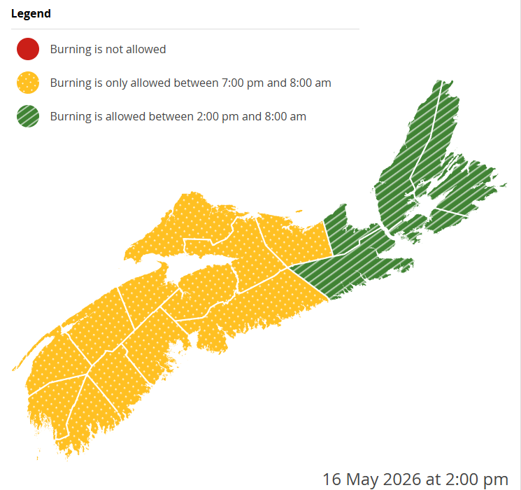 NS_DNR's tweet photo. Burning is not permitted between 8am and 2pm. 

Check before you burn and know your municipal bylaws. 

https://t.co/nEMLDfeFq5 https://t.co/7OPX1lGqMM