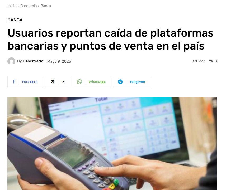 abelEsifontes's tweet photo. @BcodeVenezuela La plataforma de BDV sigue caída, no se puede hacer ningún tipo de transacción.
Los puntos de venta no están funcionando https://t.co/H9mpp0BoDc