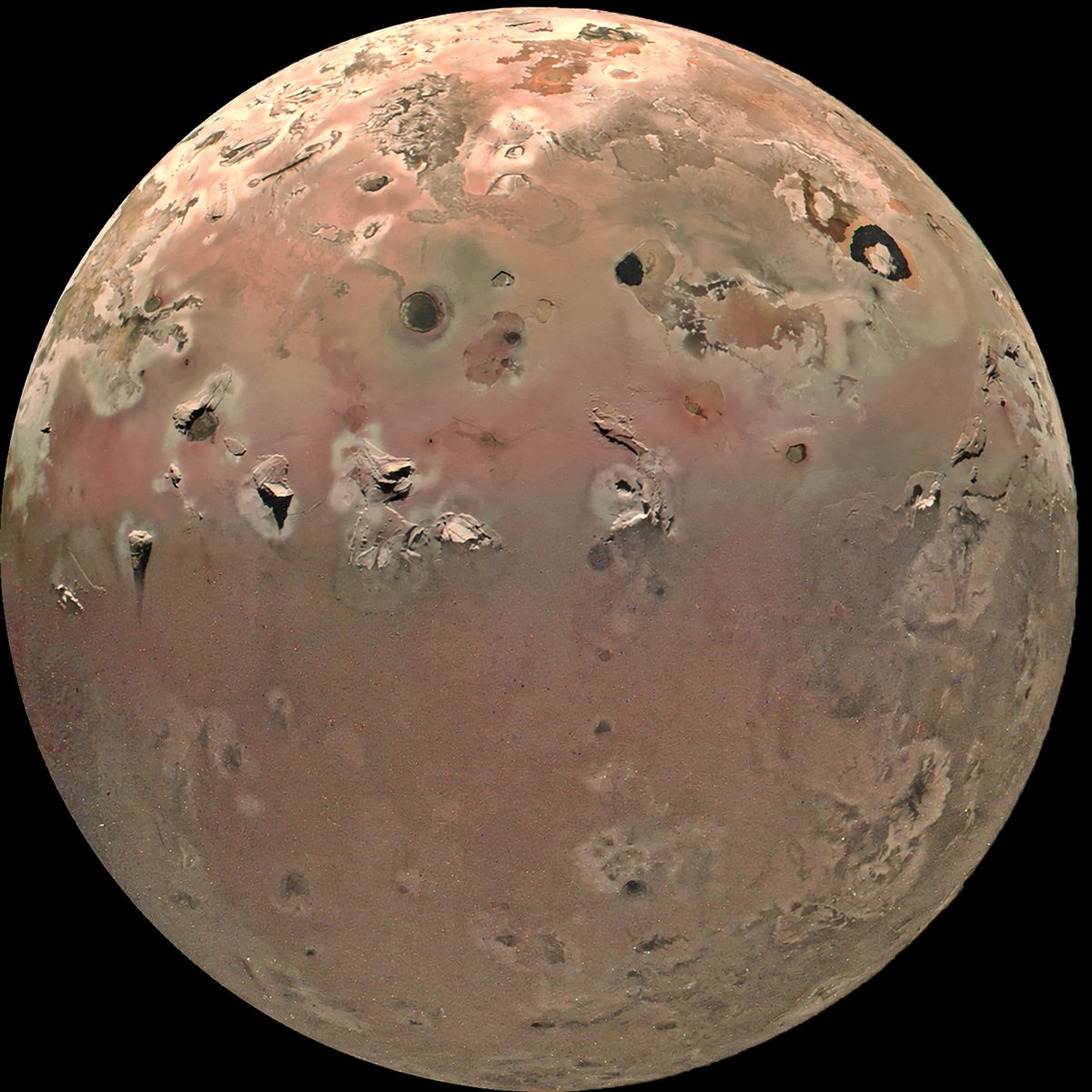 ThThomopoulos's tweet photo. Io from JunoCam PJ57 data.

Illumination was harmonized and a terminator processing fringe reduced. Terrain near the transition should be treated with caution: this is a visual reconstruction with AI.

Credit : NASA/JPL-Caltech/SwRI/MSSS/Thomas Thomopoulos https://t.co/atsWok4BAi