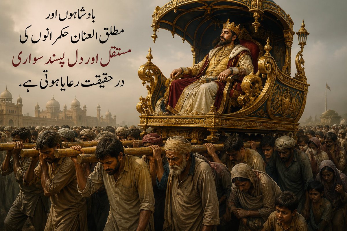 SafiaSyed432's tweet photo. #BitterFact
#HumanRights
#GlobalPolitics 
بادشاہوں اور مطلق العنان حکمرانوں کی مستقل اور دل پسند سواری در حقیقت رعایا ہوتی ہے۔ https://t.co/FtpX5u9yzY