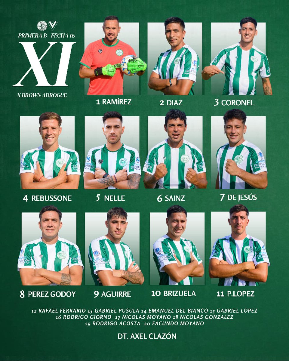 casdcamioneros's tweet photo. ⚽ #Fútbol #PrimeraBMetro

📍Estadio Hugo Moyano 

✅ Fecha 16 🆚 Brown de Adrogue

➡️ !XI Inicial confirmado del Verde! Estos son los elegidos por nuestro DT Axel Clazón.

 🔗 https://t.co/BhYTQHRwkv

💚🎙️ Prensa de Camioneros https://t.co/5V0TtLHi6O