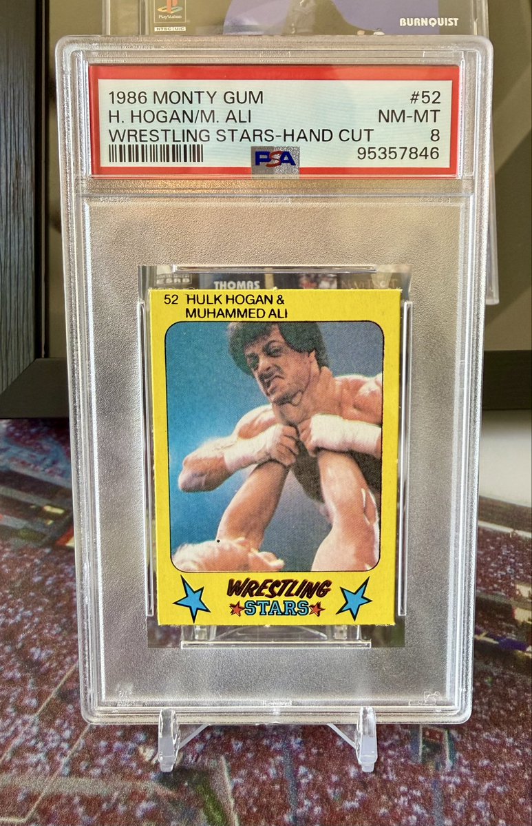 LJCIII07's tweet photo. Hulk Hogan/Muhammed Ali error card - 1986 https://t.co/Q4FWAsGaVS