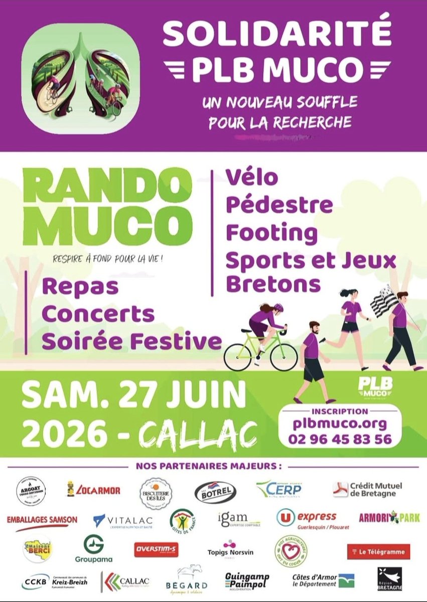 ASSOPTITLION's tweet photo. 📣 Journée Solidarité – Samedi 27 juin à Callac (22)
À l’occasion de la Plb Muco - Rando Muco, mobilisons-nous ensemble pour donner un nouveau souffle à la recherche ! 💙
Ptit Li'on sera en concert à 13h

✨ Venez nombreux partager ce moment de solidarité, de musique et d’espoir https://t.co/dvJzu2cLXa