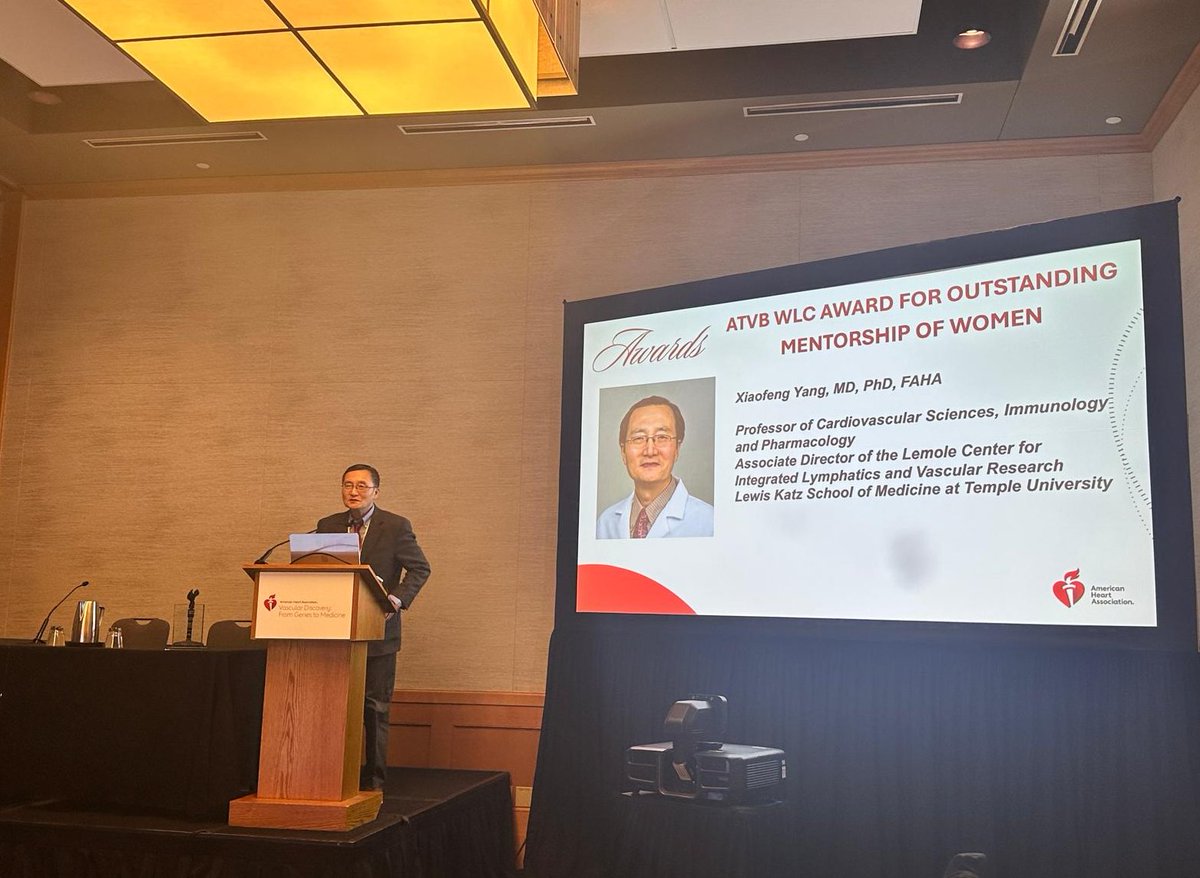 atvbwlc's tweet photo. Huge congratulations to Dr. Xiaofeng Yang on receiving the 2026 ATVB WLC Outstanding Mentorship of Women Award at #VD2026! 
A well-deserved honor for his outstanding mentorship and leadership in vascular science. 🫀👏 https://t.co/xSNEb2fK5z