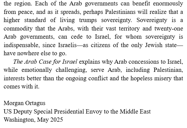 humanprovince's tweet photo. In her foreword to the new book by FDD's token Arab, @hahussain, Morgan Ortagus explains that the Abraham Accords are about Palestinians and Arab states ceding their sovereignty to Israel. It's hard to be more explicit than this. Lebanese "sovereigntists" should take note. https://t.co/czrOUPZeE5