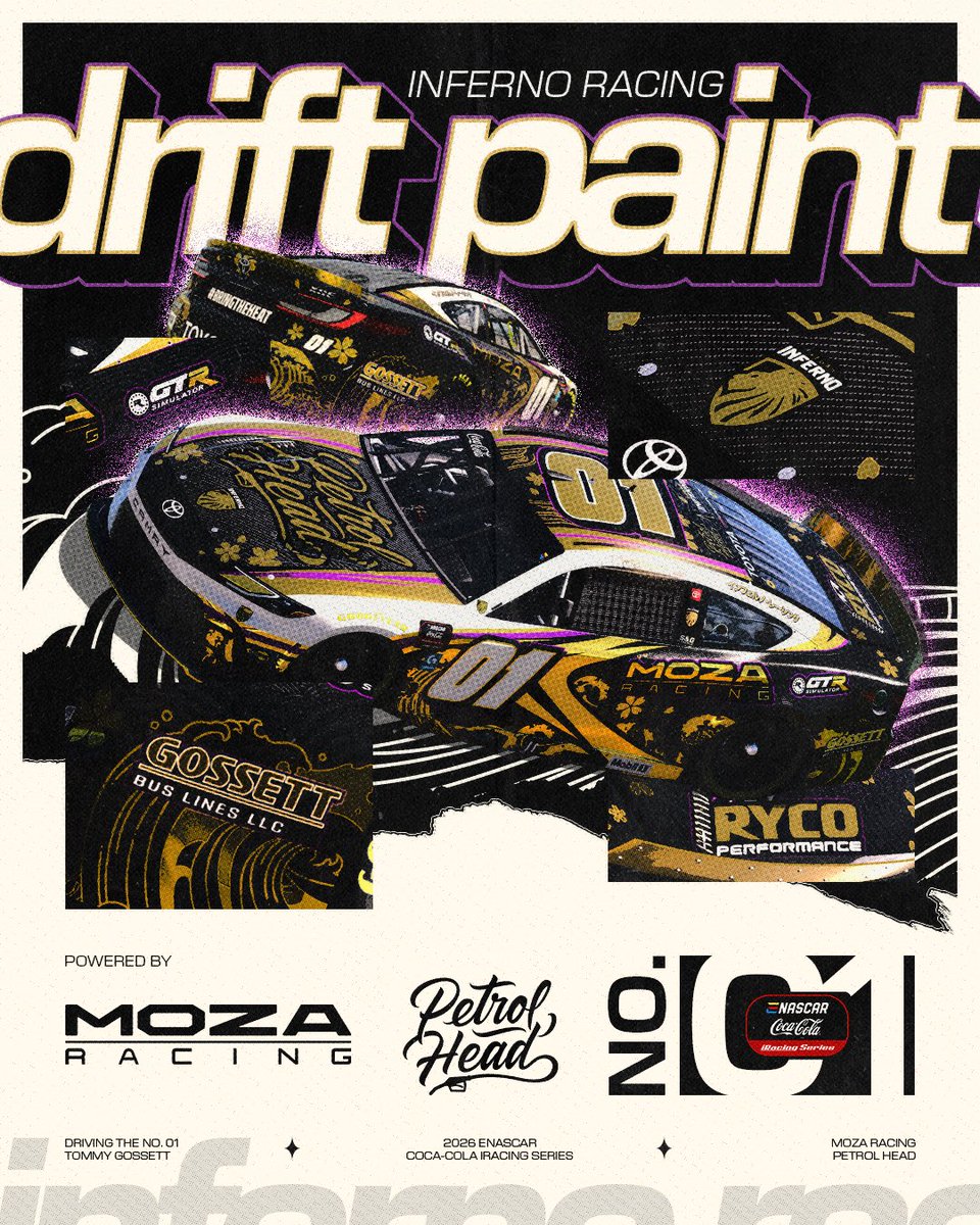 vegasinferno's tweet photo. Introducing the 01 car for the @ENASCARGG season!!! Inspired by JDM culture!! 🌸

Sponsored by:
🛞 @moza_racing 
🍻 petrolhead
🏁 @gtrsimulator_ 
🔧 @RYCOPerformance https://t.co/7XHrUMY1Rp