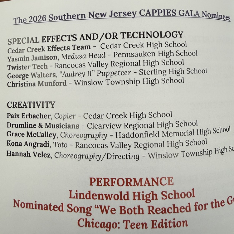 GEHRHSD's tweet photo. Lots of nominations for all 3 GEH schools today at the SNJ Cappies Awards Gala! https://t.co/S0xjYcz8HS