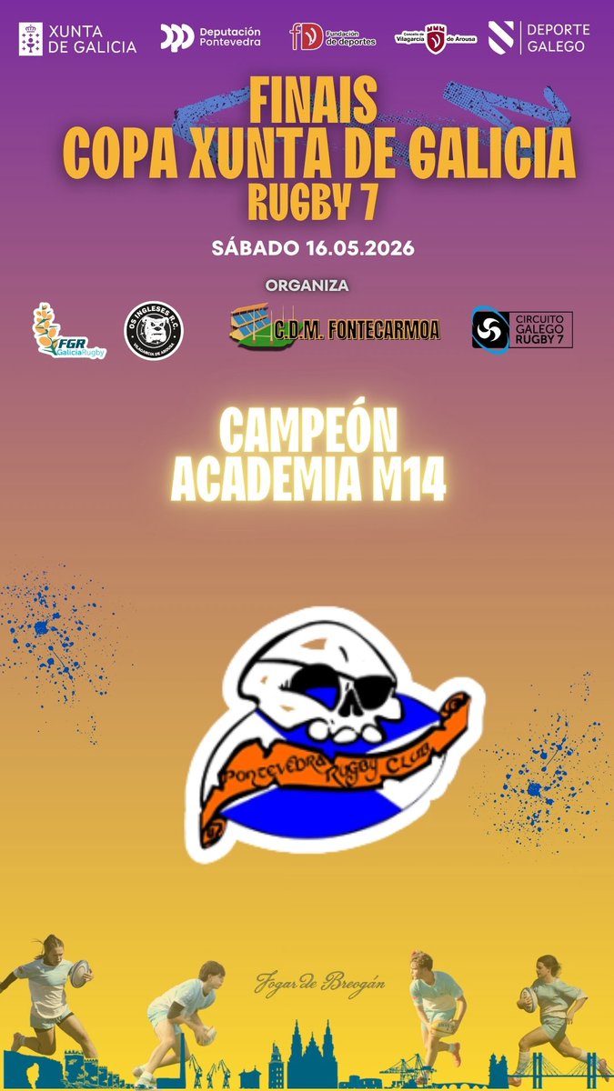 RugbyGalicia's tweet photo. 🏆 CAMPIONS DA COPA XUNTA DE GALICA RUGBY 7 

👏🏻 Organizado por @club_ingleses 

🏆 Academia M14 
@PontevedraRC 

🏆 Academia M18 
@VigoRugbyClub 

🏆Senior Feminino
@RugbySantiago 

🏆Senior Masculino 
@CRAT1976 

#rugbyGalego https://t.co/kKuyzz5Qxg
