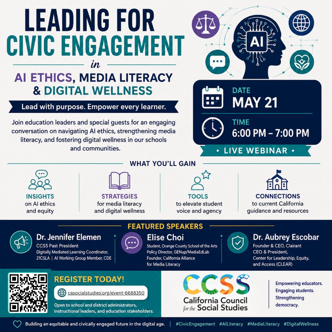 CAsocialstudies's tweet photo. Join us for our next webinar on Thursday, May 21st @ 6:00 pm.
https://t.co/0GmFQCoavl https://t.co/YBoV0JYkJM