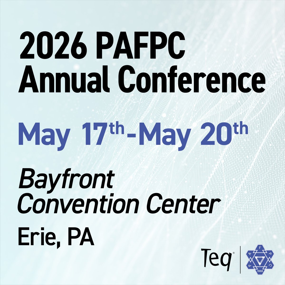 TeqProducts's tweet photo. Share ideas and maximize impact! We’re traveling to the Bayfront Convention Center in Erie, PA from May 17th-20th for the 2026 @_PAFPC Annual Conference. See live demos, grab some swag, or meet the team! Learn more: https://t.co/67BwVT6Yqx #PAFPC #event #edtech #teq https://t.co/LkYKlQyJtw