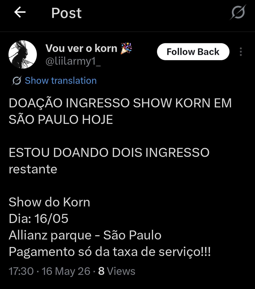 dieguinhoever's tweet photo. ALERTA‼️
DOAÇÃO Ingresso Korn
esse aqui é  golpe! cuidado.
o perfil me bloqueou,por isso estou alertando por aqui https://t.co/WRTiu74n4a