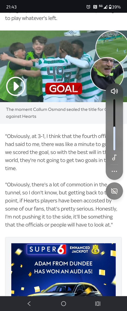 Dominiho7's tweet photo. So if an indictment, as Twitter is saying, is true for #Hearts around the fact there was no final whistle then I hope the @ScottishFA take it seriously. Just look at O'Neill's comments after the game. Clearly time left to play, so a review is warranted https://t.co/S7AQnu2ALy