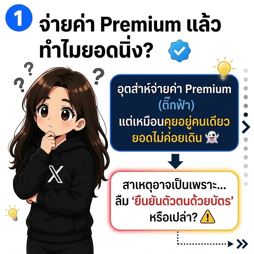ET_Kwang's tweet photo. ทุกคนนน กวางเพิ่งถึงบางอ้อ! 🤯 
ช่วงนี้ใครสมัคร Premium (ติ๊กฟ้า) ไปแล้ว แต่แอบรู้สึกว่า... 
เอ๊ะ ทำไมยอดวิวมันนิ่ง ๆ เอนเกจฝืด ๆ เหมือนนั่งคุยกับสเปซบ้างมั้ยคะ?

ตอนแรกกวางก็งง จนความสาระแนพาไปนั่งไล่รื้อดูระบบหลังบ้าน... และก็เพิ่งค้นพบว่า...
"จ่ายค่าติ๊กฟ้าอย่างเดียว... มันยังไม่จบนี่หว่า!" 🤣 
เราต้องเข้าไป "ยืนยันตัวตน" ด้วยค่ะ!

คือตอนแรกกวางแอบเข้าใจผิดมาตลอดเลยว่า 
จ่ายเงินปุ๊บ ระบบก็น่าจะดันโพสต์เราให้คนเห็นเยอะ ๆ ปั๊บ
แต่พอลองมาแกะวิธีคิดของอัลกอริทึมช่วงนี้... 
คือระบบ X เค้าเซนซิทีฟเรื่อง Bot และ Spam มาก ๆ 🤖 
ทีนี้พอเรามีแค่ติ๊กฟ้า แต่ไม่เคยกดยืนยันว่าเป็นคนจริง ๆ ด้วยบัตรเลย...

ระบบมันก็เลยแอบระแวงว่า... "นี่มนุษย์จริง ๆ หรือบอทมีตังค์ฟะ?" 🤔
พอมันไม่ชัวร์ 100% มันก็เลยแอบจำกัดการมองเห็น (Reach) ของเราไว้ก่อนค่ะ

กวางเลยอยากชวนทุกคนไป "รักษาสิทธิ์" ตัวเองกันค่ะ วิธีทำง่ายมาก (แต่แอบซ่อนอยู่ลึกนิดนึง 555):
1️⃣ เข้าไปที่หน้าเมนู Premium
2️⃣ เลื่อนลงมาหาหัวข้อ การยืนยันและความปลอดภัย
3️⃣ กดเข้าไปที่ การยืนยันตัวตน
4️⃣ เตรียมบัตรประชาชน passport หรือ ใบขับขี่ ถ่ายหน้าบัตร + สแกนหน้าเราได้เลย 📸

(แอบกระซิบ: ตอนสแกนหน้าแอบเขินแอปนิดนึง หมุนคอจนเกือบเคล็ด 555 แนะนำให้ทำในที่สว่าง ๆ นะคะ)

กวางว่าเรื่องนี้หลายคนอาจจะมองข้าม หรือขี้เกียจทำ 
แต่การยอมสละเวลาสัก 3 นาทีไปยืนยันตัวตน...
มันเหมือนเราไปเคาะประตูบอกอัลกอริทึมว่า 
"ฮัลโหลลล ฉันคือมนุษย์จริง ๆ จ้า คุยได้ ทักได้!" 🧍‍♀️

พอมันรู้ชัวร์ ๆ แอคเคานต์เราก็ปลอดภัยขึ้น ลดความเสี่ยงโดนแบนมั่วซั่ว 
แถมยอดการมองเห็นก็จะได้กลับมาวิ่งเต็มที่สมกับค่าซับที่เราจ่ายไปค่ะ กราบล่ะ ไปทำกันเถอะ 🙏

ไหน ๆ ก็จ่ายค่ารายเดือนแล้ว เอาให้คุ้มสิทธิ์เราค่ะทุกคน!
มีใครในนี้ไปกดยืนยันตัวตนมาแล้วบ้างคะ? สแกนหน้าผ่านกันง่ายมั้ย 
หรือใครทำแล้วรู้สึกว่าเอนเกจมัน flow ขึ้นจริงรึเปล่า มาแชร์ให้กวางฟังสักนิดน้าา 👇✨