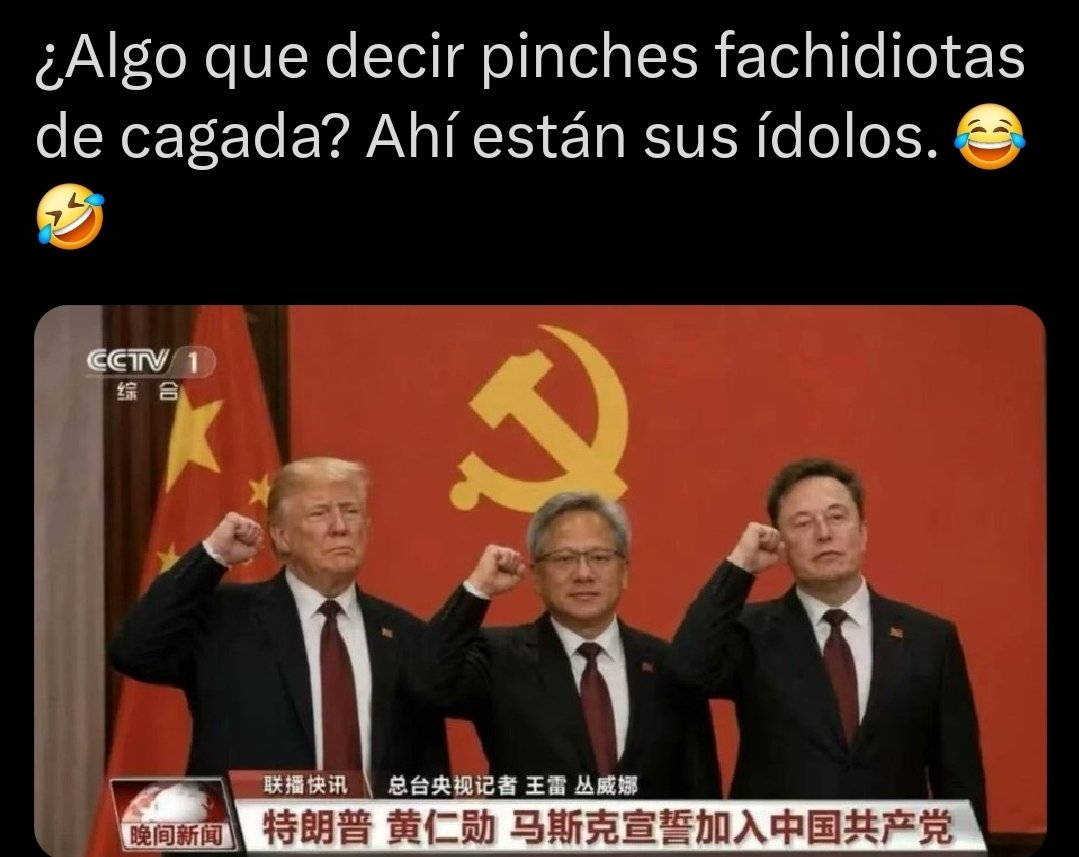 ReguloComunista's tweet photo. @marcosg55885752 Por último libertario de 💩 adoctrinado 
Si el el socialismo no funciona ni matemáticamente, 
porque 
Trump se llevo a ese par de capitalista y otros mas capitalista yankees a china? 
Dime paque?.
🤣😂🤣🤣🤣 https://t.co/iMAguUNGzE