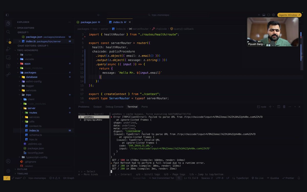 AmanOne4t's tweet photo. Today we have started with Project setup with monorepo/ Microservice Architecture 
Honestly It is very uncomfortable,
But enjoyed a lot
• gRPC and tRPC
• TurboRepo
@ChaiCodeHQ
Thank you @piyushgarg_dev
 @Hiteshdotcom  @yntpdotme @nirudhuuu @devwithjay @BlazeisCoding @Aasuyadavv https://t.co/GTUoSrAGv6