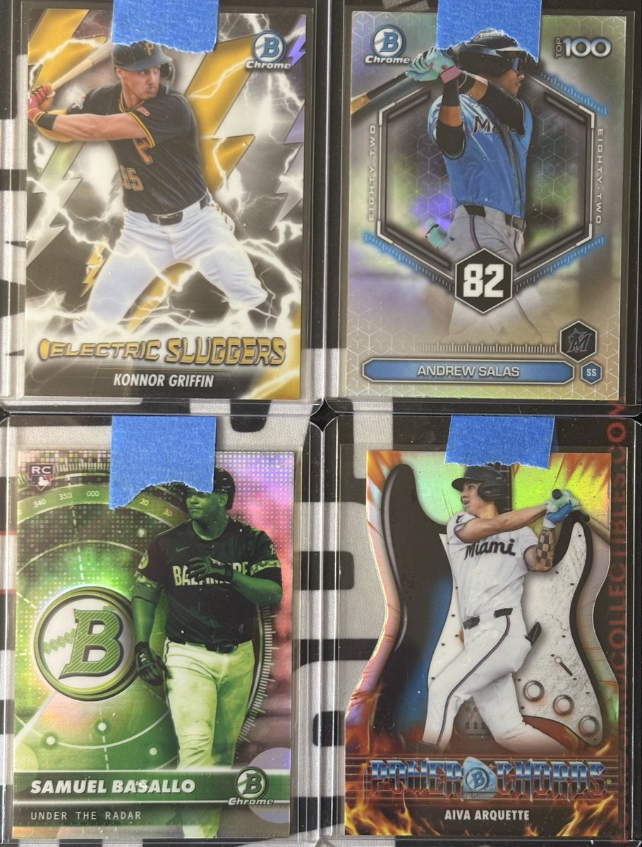 TresorSports's tweet photo. @Topps @MLB @MiLB @tigers @Phillies @Mariners @ShoheiOfficial @kevinMcGonigle7 @fien_gavin @JonnyFarmelo More #Bowman #Baseball Hits!
#TheJudge44 #BowmanStwrling & Electric Sluggers
#KonnorGriffin22 Electric Sluggers
#CarsonWilliams #RedRookie
#DenielOrtiz #MiniDiamond #Refractor
#arjun_baseball_ Aqua #XFractor /125
#BreysonGuedez #Reptilian Refractor
#thehobby #SportsCards https://t.co/7ukAshbWky