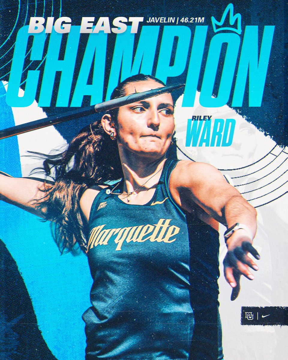 MUTFXC's tweet photo. 🏆BIG EAST CHAMPION

Riley Ward claims the @BIGEAST Javelin title with a throw of 46.21m!

#WeAreMarquette | #MarquetteTFXC https://t.co/KftkC7WPv1