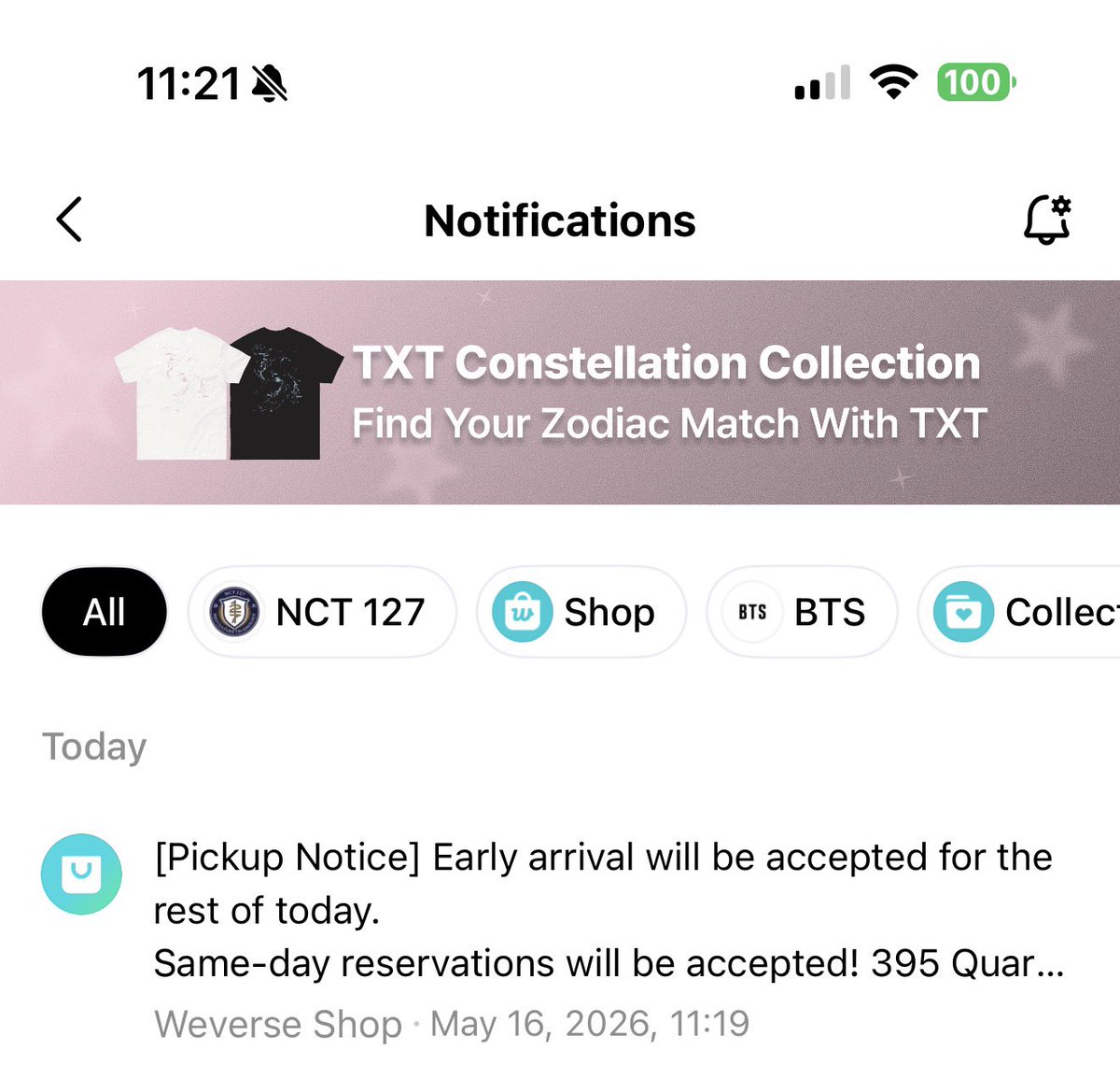 gabbyjo127's tweet photo. Weverse just announced you can go do pickups early for BTS preorder pickup, if anyone is there right now, can you ask if we can go later than our pickup time too? https://t.co/QPsvVUPxQz