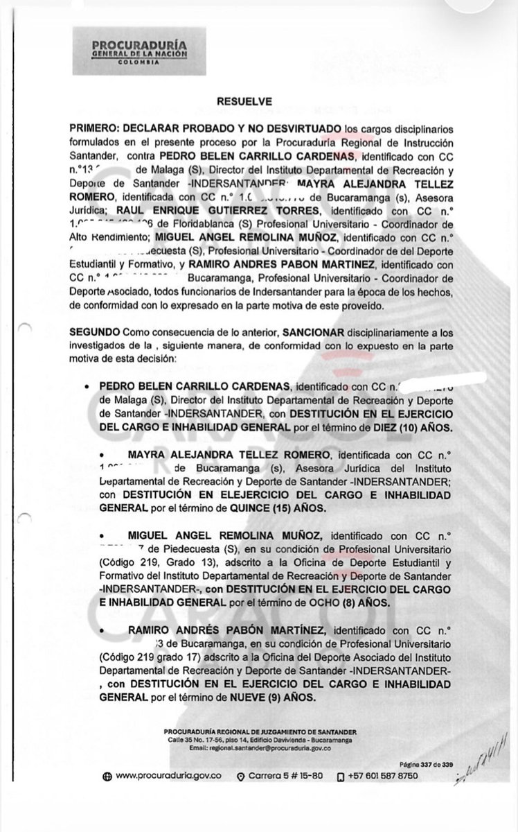 EmiroAriasBueno's tweet photo. Luego de casi 4 años la @PGN_COL sanciona ejemplarmente a los funcionarios involucrados en el sonado escándalo de corrupción del @indersantander conocido como “LAS RAQUETAS”  
Mientras tanto,  la @FiscaliaCol tiene “durmiendo” el proceso. 
Ojalá, le den la celeridad debida al caso del ANILLO VIAL EXTERNO y AL DE LA CHATARRA
