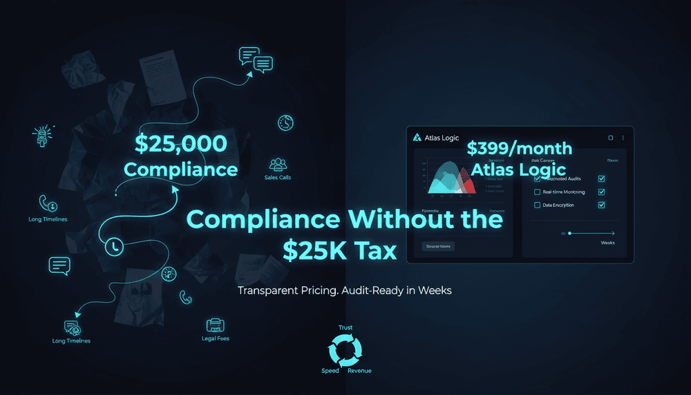 AtlasLogicInc's tweet photo. Compliance pricing is broken.

$10k–$60k/year
Hidden fees
Demo just to see a number
That’s not pricing. That’s friction.
Atlas Logic did the opposite:

→ Public pricing ($399/mo)
→ No demo gate
→ No negotiation theater

While others optimize for deal size…
we optimize for time-to-trust

That’s how you win SMB compliance.

Pricing isn’t a page.

It’s the growth engine.
