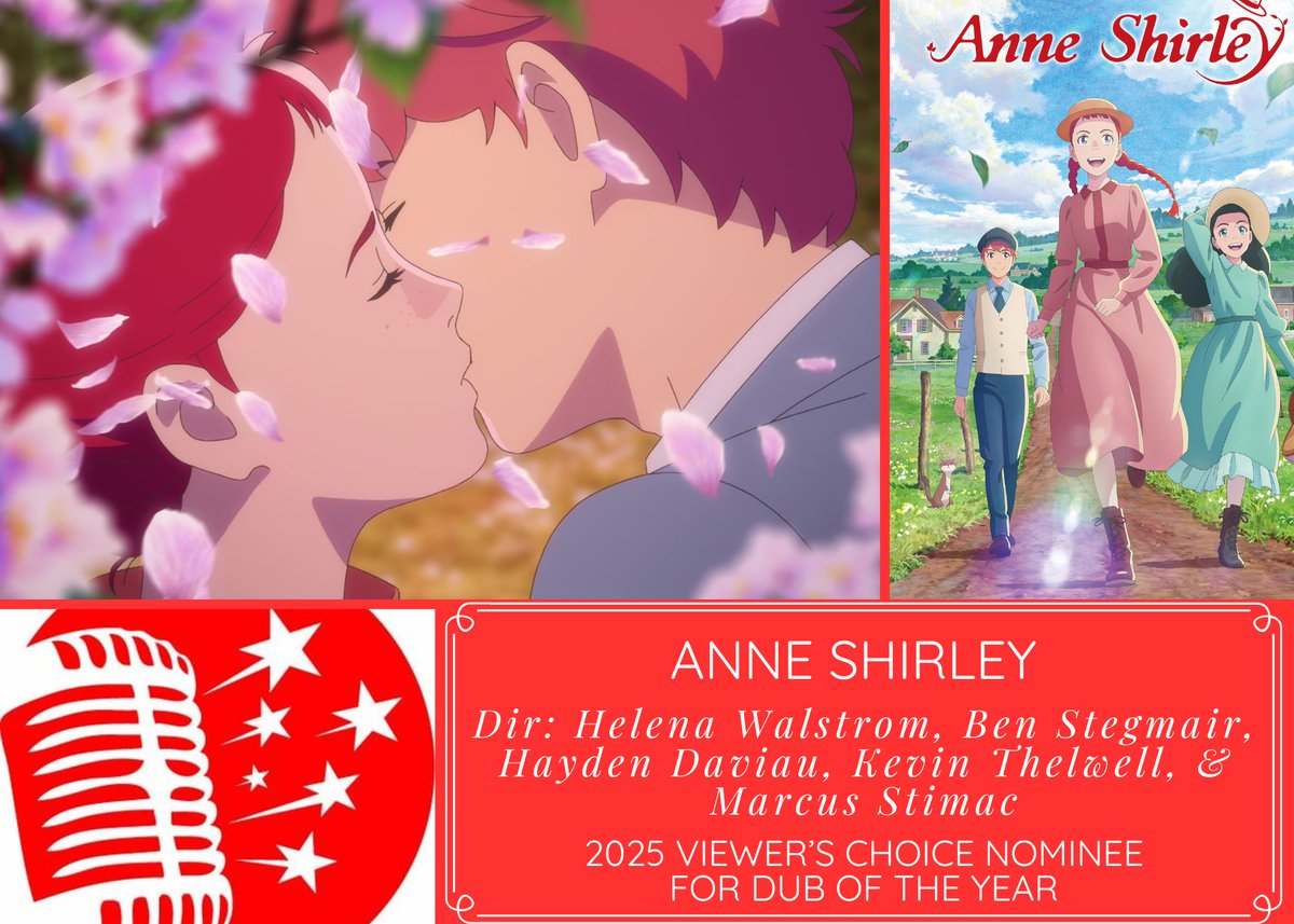 DubTalkPodcast's tweet photo. Nominated for the Viewer's Choice Dubbie Award for Dub of the Year:

Anne Shirley - Directed by @HelenaWalstrom @BStegmairVO @HaybaleVoice @KevinDThelwell and @StimacD 

Cast your vote here: https://t.co/ocOYhtnxnb https://t.co/GM1Q6qnp76