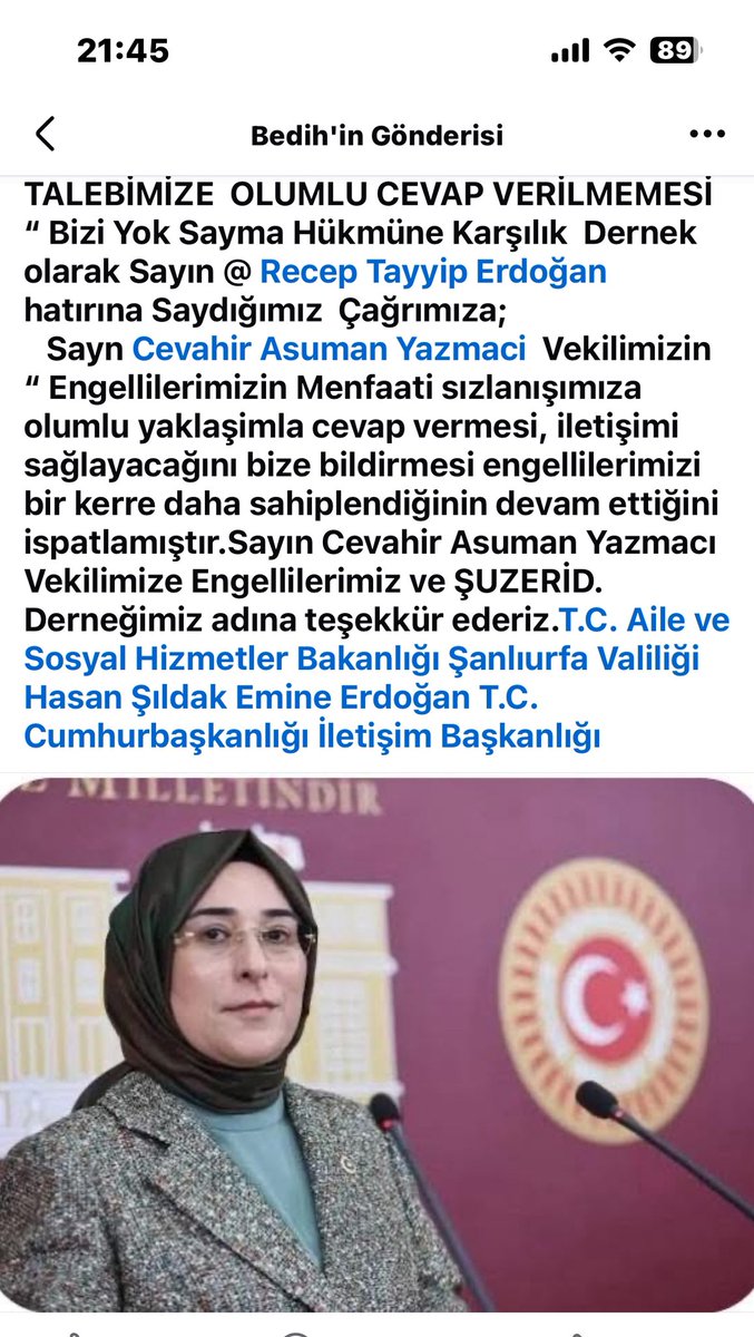 bedihsatoglu's tweet photo. Sayın @RTErdogan Cumhurbaşkanım, @MahinurOzdemir  Bakanım, @OA_BAK bakanım @CYAZMAC Vekilim @hasansildak  Valim “ Her şey Zihinsel Engellilerimiz için de” oluyor; olsun da Sağolun https://t.co/rIz0fkUYjL